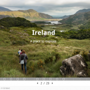 Title saying Ireland, with a family walking down a green valley