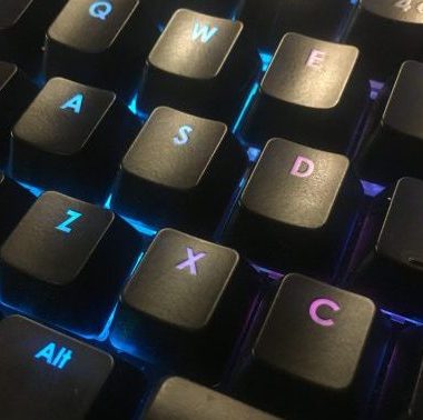 IMG_i4370 Close up of illuminated keys of a computer keyboard.