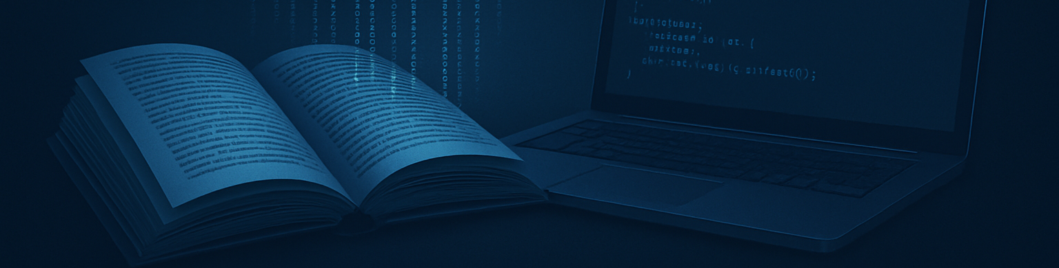 Decorative showing a book and a laptop