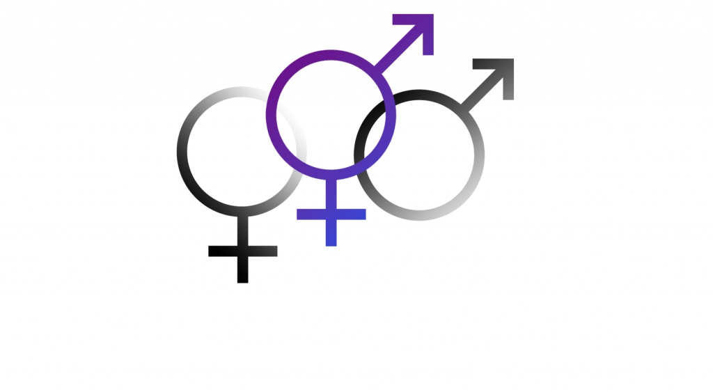 alchemical symbols for male, female either side of third symbol combining both.
