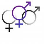 alchemical symbols for male, female either side of third symbol combining both.