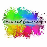 Fun and Games_splat 1x1 logo Fun and Games.org logo. Title against rainbow of colours.
